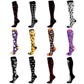 Colorful 20-30mmhg Sport Knee High Running Halloween Compression Socks for men women