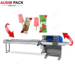 Flow Plastic Pillow Pouch Bag Making Frozen IQF Food Vegetable Packing Horizontal Energy Bar Bread Packaging Machine for Butter Cutlery Pack Popsicle Ice Cream