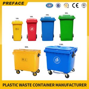 Custom 120L 240L 360L 660L 1100L Industrial Usage HDPE Outdoor Underground Park Plastic Waste Bins Recycle Garbage Dustbin Container Manufacturer with Wheels