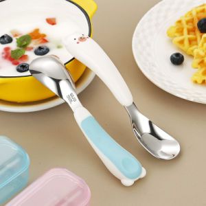 Stainless Steel Flat Spoon for Kids Mirror Polishing PP Handle Customized