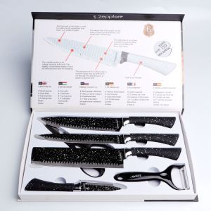 Stainless Steel Kitchen Knife Set PP Handle Non-Stick Coating Set Scissors Peeler