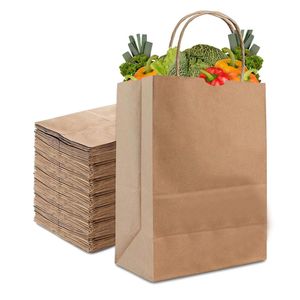 Bulk Recycled Brown Kraft Paper Bags with Handles Bakery Merchandise Retail Shopping Party Gift Bags Paper Bags