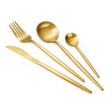 Luxury 4 PCS Metal Silverware Portugal Gold Black Flatware Thick 18/10 Stainless Steel Dinner Fork Knife Spoon Cutlery Set