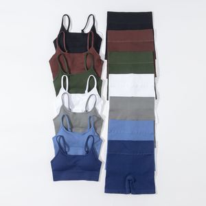 Ins Europe and The United States Sports Trend Seamless Knitted Yoga Clothing Women Sling Underwear Bra Shorts Fitness Clothing Suit