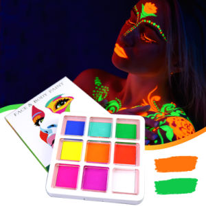 Water Activated Aqua Liner Cosmetic Makeup Palette Bright UV Neon 9-Color Face Body Paint Palette Glow in The Dark