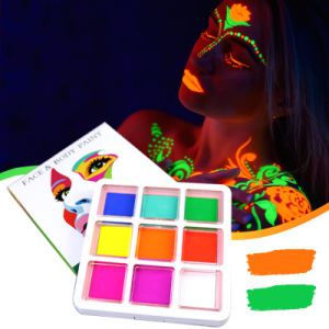Water Activated Aqua Liner Cosmetic Makeup Palette Bright UV Neon 9-Color Face Body Paint Palette Glow in The Dark