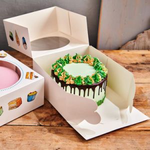 Wholesale Custom Size Logo Wedding Food Box Packaging Clear with Windows Cake Board Birthday Cake Box