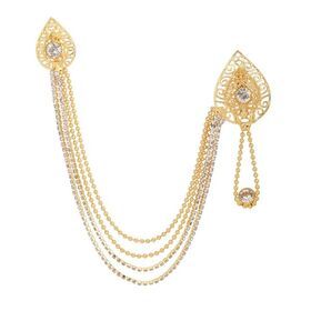 Indian Fashion Stylish Crystal Brooch Pin with Chain Tassels Lapel Pin Breastpin Wedding Jewelry
