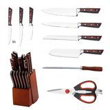 15 PCS Kitchen Knife Set with Wooded Block 3Cr13 Stainless Steel Knife Sets with Pakkawood Handle Chef Knives