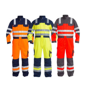 OEM Security Hi Vis PPE Reflective Flame Retardant Cotton Twill Labor Waterproof Muti Pockets Fr Suit Overall Welding Factory Safety Coveralls Workwear