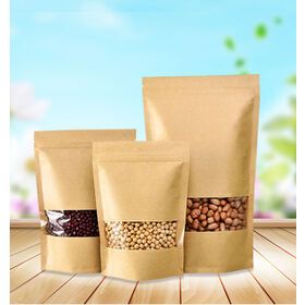 Stand up kraft paper bag with clear window and zipper for food flour nut rice tea spices customizable ManufacturerPopular