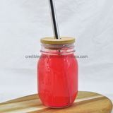 CD-282 Stocked Manufacturer Eco Friendly Sale 16.5oz Custom Made Embossed Logo 480ml Wide Mouth Glass Mason Jar with Straw
