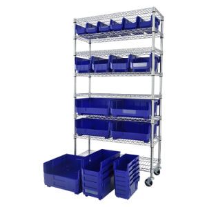 Commercial 8 Tier Chrome Steel NSF Heavy Duty 24 Bin Rack Warehouse Storage System
