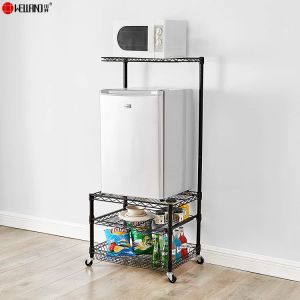 Independent Metal Wire Rack 4 Layers Large Capacity Refrigerator Storage Shelves with Basket