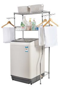 High Quality 4 Tiers Chrome Metal Wire Bathroom Accessories Washing Machine Storage Rack Shelf with Basket