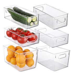 Pack of 6 Durable Plastic Storage Bin Food Storage Container Fridge Food Organizers Refrigerator Organizer Bins