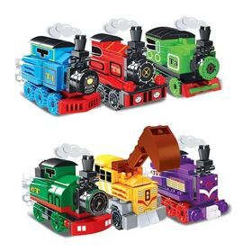 Factory Hot Selling DIY 3d Mini 12 Egg Packing Surprise Toy Plastic Cartoon Building Block Train Set City Truck Educational