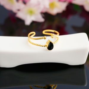 Women Fashion Stainless Steel Black Agate Wedding Ring