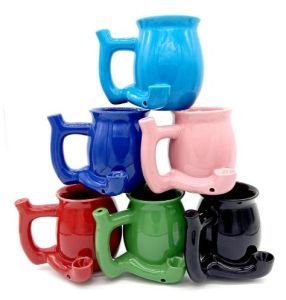 Ceramic Smoking Mug with Cigarette Holder Can Design Logo Multi-Color Ceramic Pipe Coffee Cup