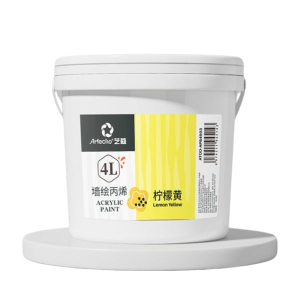 Artecho 4 litre plastic barrel pack single basic color  Artist quality wall paint Lemon yellow color bulk acrylic paint