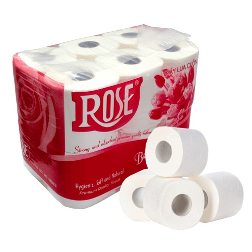 Rose 2-ply toilet paper packed in 12 rolls