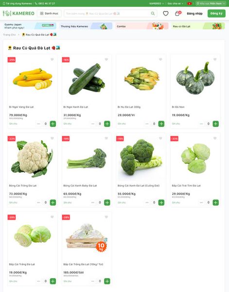 Vegetables and fruits on the website