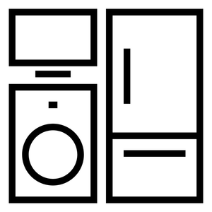 washing machine, televisions, and refrigerators