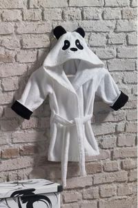 Tanem Home Kids Bathrobe - 100% Cotton with Panda Embroidery Black/White
