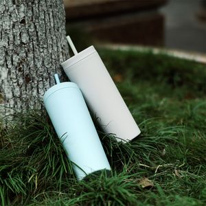 16oz Double Wall Reusable Matte Pastel Colored Acrylic Tumblers with Lids and Straws