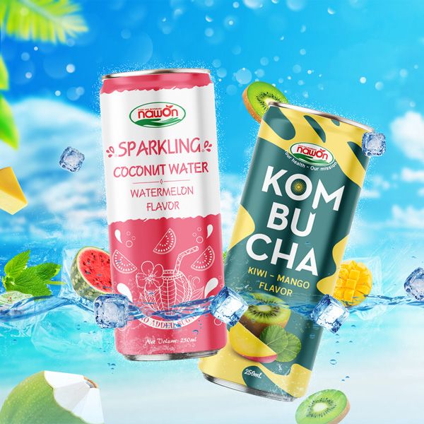 Sparkling coconut water and Kombucha