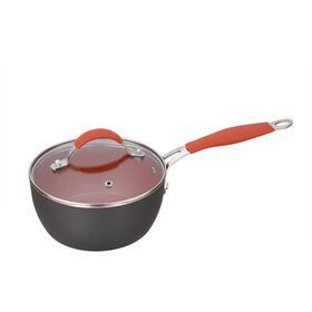 Custom logo pressed home cooking aluminum hard anodized saucepan non stick