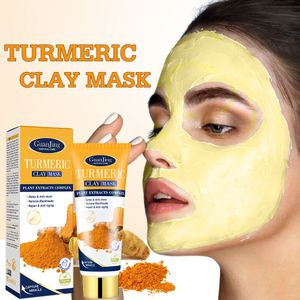 GJ7054 Guanjing Organic Turmeric Clay Mask - 120g, Detoxifies Pores, Removes Blackheads &amp; Acne, Anti-Aging, Oil Control, Whitening &amp; Deep Nourishment Facial Clay Mask