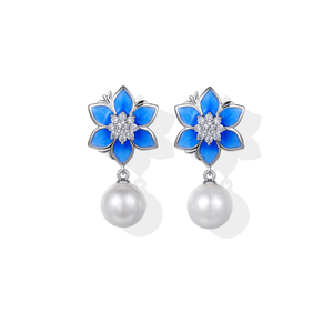 Original Design White Gold Plating Flower Drop Earrings Fresh Water Pearl Earrings With Bell Charm Earrings For Women