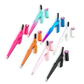 Professional Makeup Tool 3 in 1 Stainless Steel Blade Eyebrow Brush Comb With Eyebrow Tweezer Colorful Eyebrow Razor Trimmer