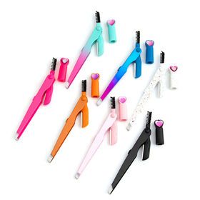 Professional Makeup Tool 3 in 1 Stainless Steel Blade Eyebrow Brush Comb With Eyebrow Tweezer Colorful Eyebrow Razor Trimmer