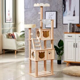 Floor to Ceiling Wood Cat Tree Climbing Frame Cat Scratcher Tree