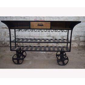 Indian Style Iron Wood Trolley Restaurant Bar Counter Furniture Design