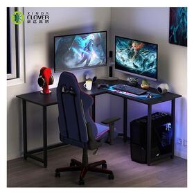 Simple wood steel l-shape corner PC desk computer gaming desk