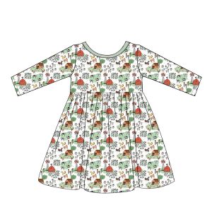 wholesale twirl dress children clothing bamboo kids clothes long sleeve baby girl clothing bamboo kids dress with farm prints