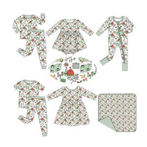 kids custom clothing bamboo baby girl romper bamboo baby pajamas sleeper clothes infant kids 0-3 with farm printing
