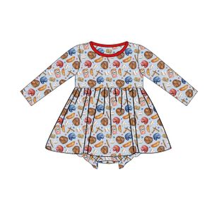 puresun factory bamboo kids clothes baseball printed spring pajamas baby clothes long sleeve girls romper with skirt