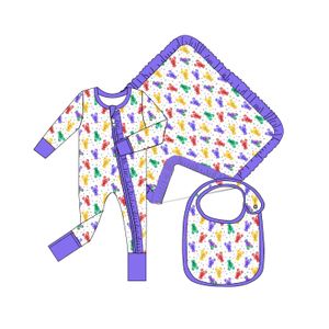 Custom Newborn Infant Organic 95% Bamboo 5% Spandex Zipper Rompers Clothes Toddler Kid Pajamas Sleepwear Clothing For Mardi Gras