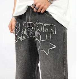RUYI  Custom men baggy jeans men embroidery patch denim jeans trousersPopular