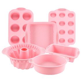 New 3d Pink Six-Piece Muffin Cup Toast Mousse Cake Making Tool Baking Silicone Cake Mold Bakeware