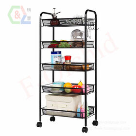 5-Tier Mesh Wire Rolling Cart Multifunction Utility Cart Kitchen Storage Cart on Wheels, Steel Wire Basket Shelving Trolley,Easy