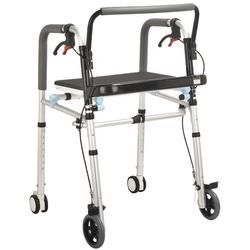 2024 Rehabilitation Training Walking Frame 4 Wheel Mobility Frame 4 Leg Folding Stainless Steel Medical Walking Aid with Wheel