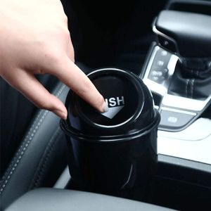 1pc Black Car Trash Bin With Flip Lid Plastic Mini Storage Container