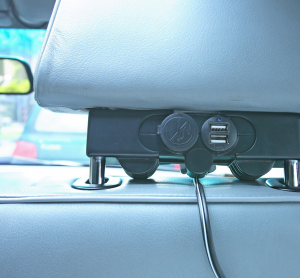 Car Headrest Mount w/Cigarette Socket Adapter & USB Charger