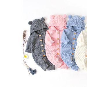 Newborn infant knitted onesie toddler long sleeve sweater jumpsuit cartoon bear winter clothes