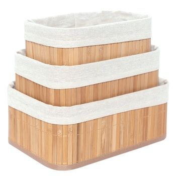 Cheap and Good Selling Set 3 Real Natural Bamboo Home Storage Basket Bamboo Basket with Liner